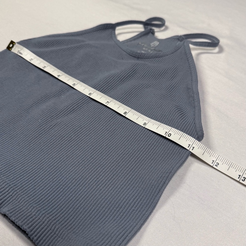 Blue-Gray Ribbed Crop Top - Picture 3 of 6